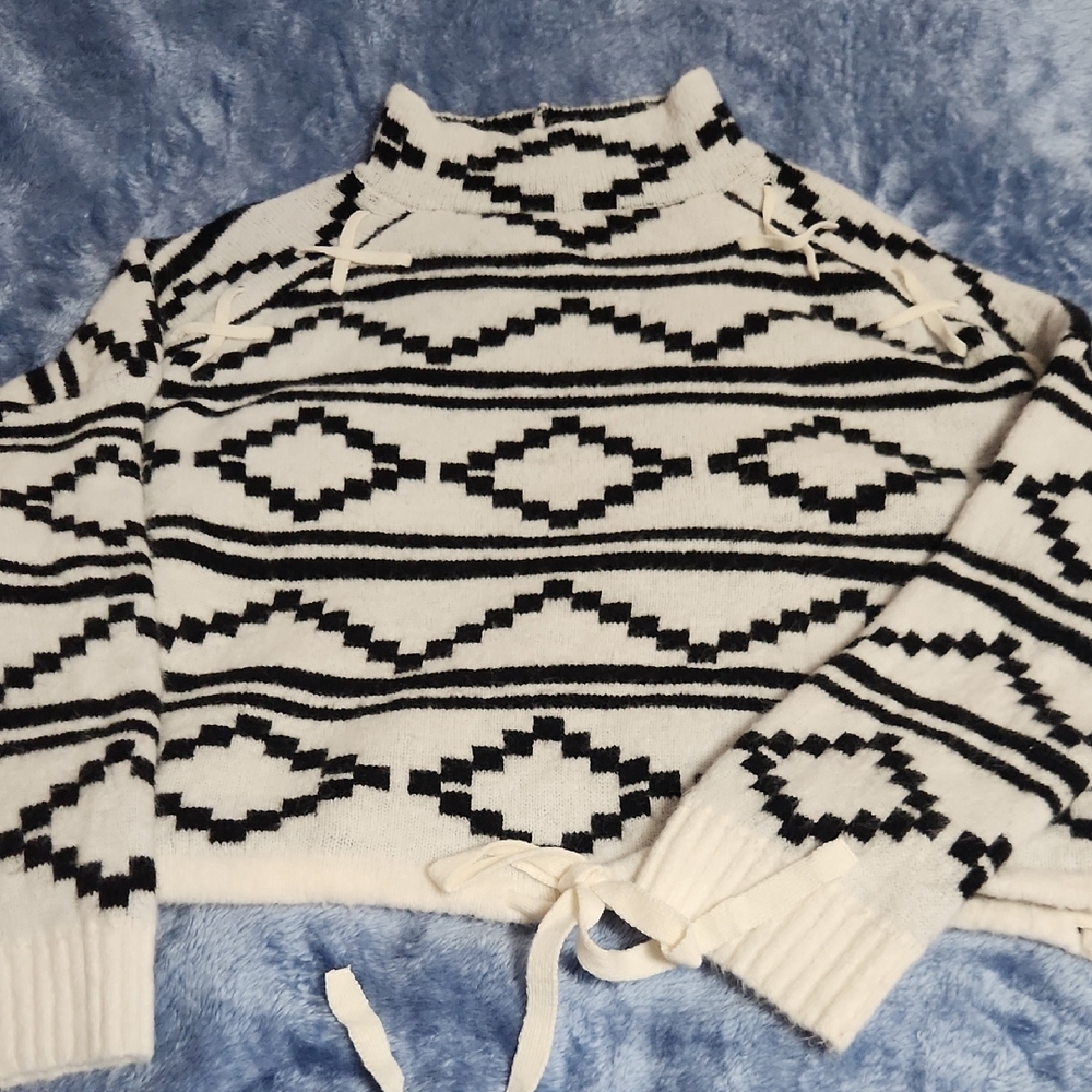 No Boundaries Black and White Cowl Neck Sweater